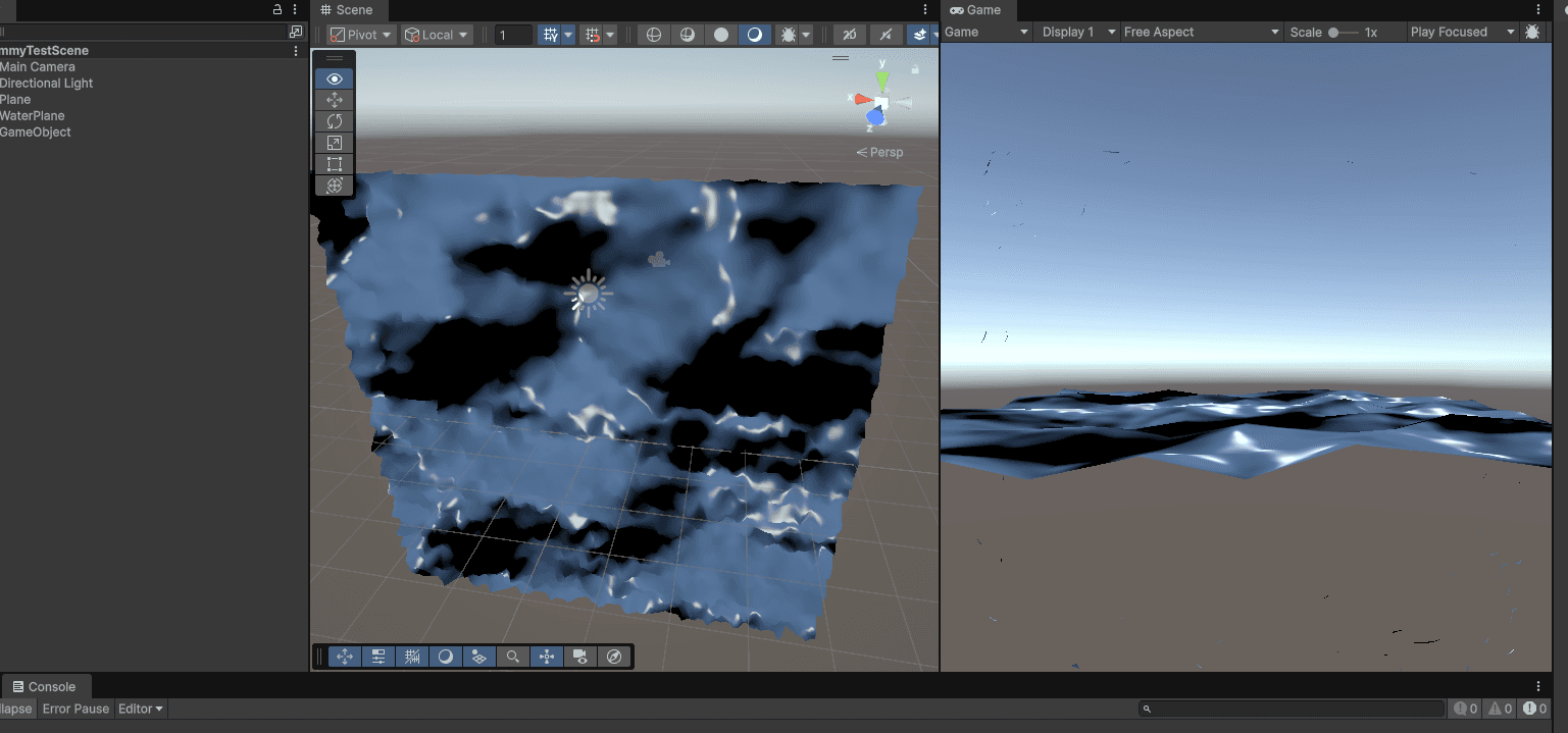 lit water surface with specular highlights and blue color